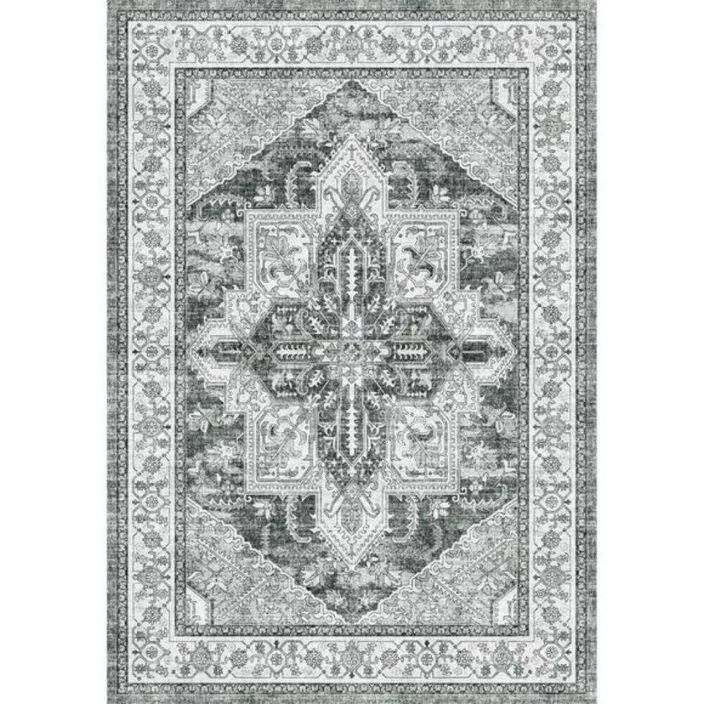 New 6x9 Gray Boho Area Rug, Washable Non-Slip Low Pile Carpet for Home & Office